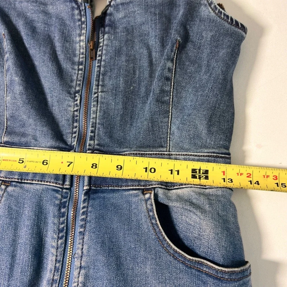 We The Free People Denim Jumpsuit Size 4 Flare Raw Hem Western Boho Hippie